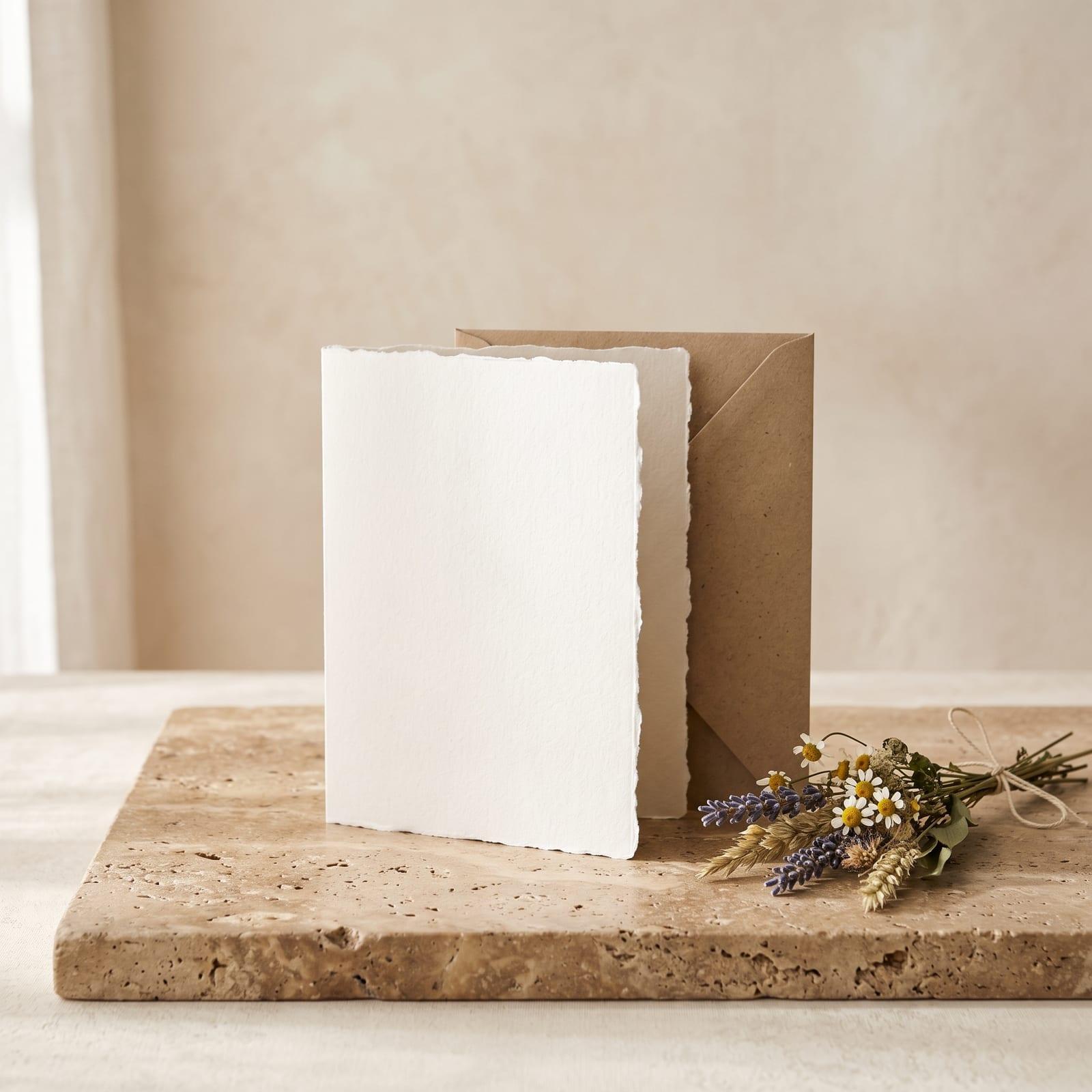 Ivory-Grußkarte aus Baumwollpapier mit Kraftpapier-Kuvert