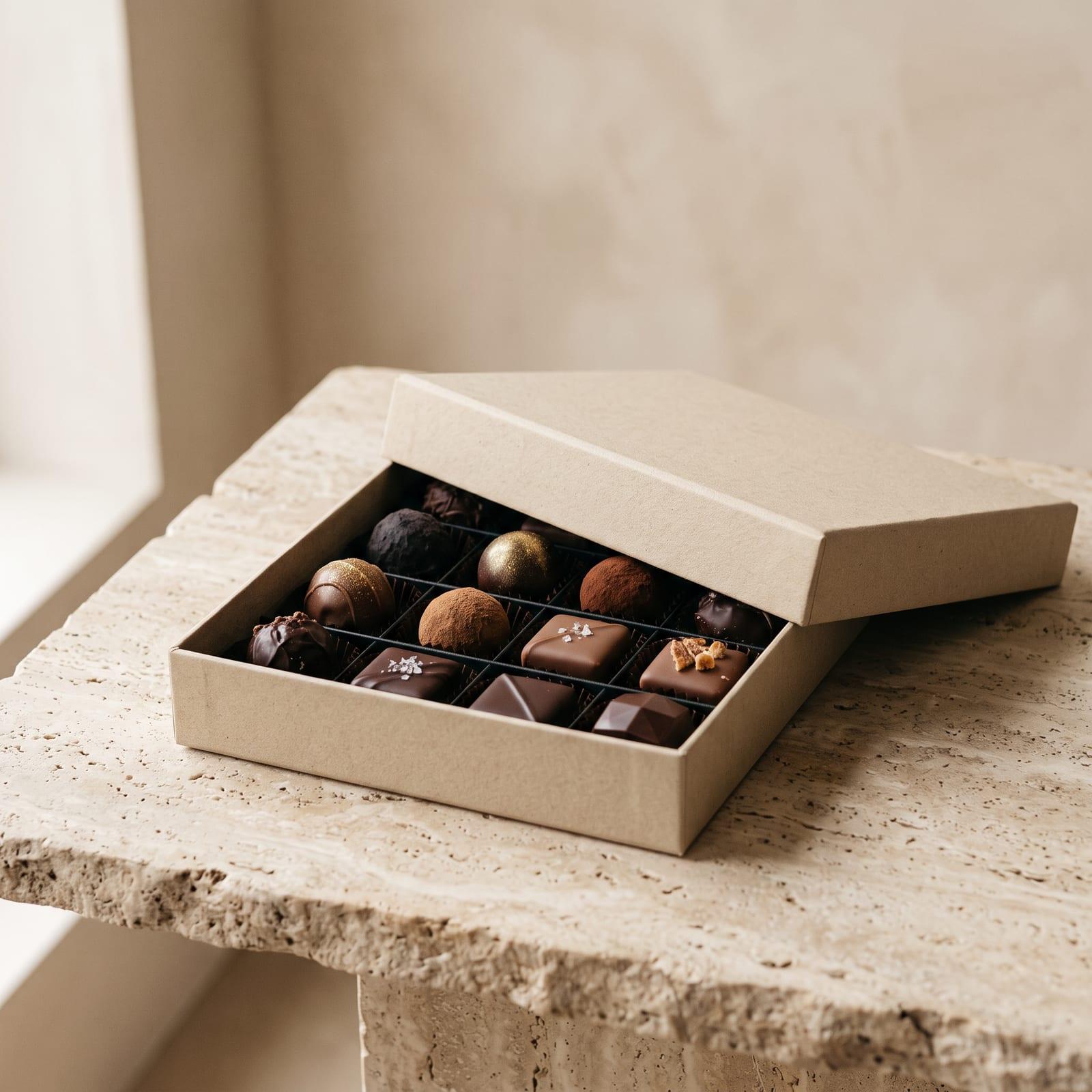 Pralinenschachtel in Sandfarbe