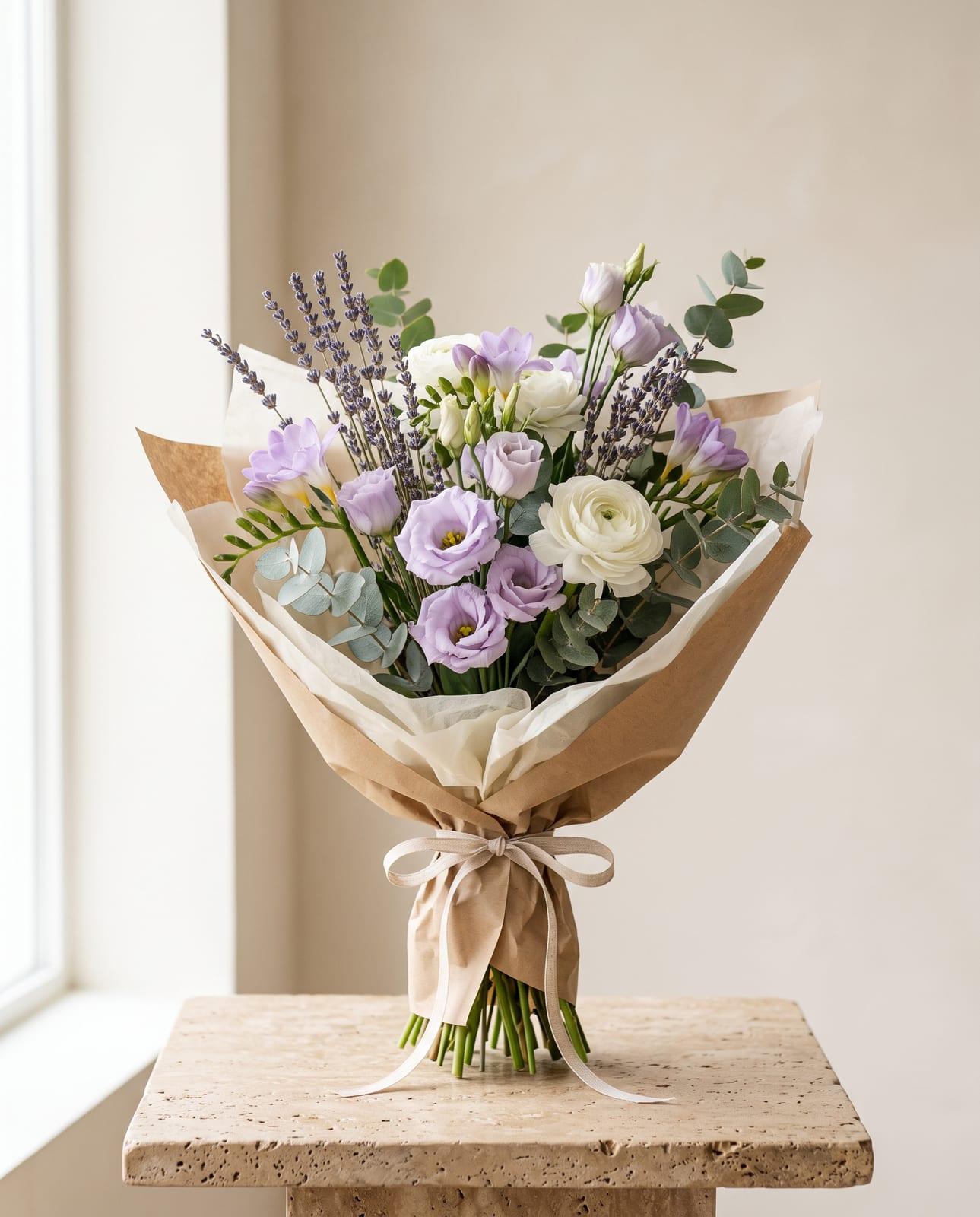 Lavande – Strauß mit Lavendel, Freesien und Ranunkeln