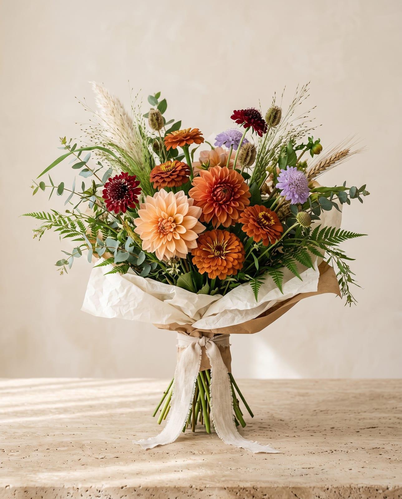 Toscana – Wildstrauß in Terrakotta- und Apricot-Tönen